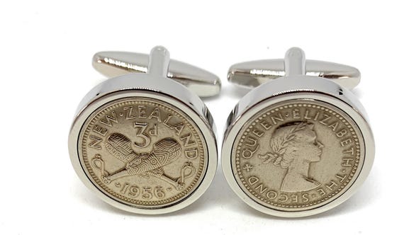 69th Birthday 1956 Gift New Zealand Threepence Coin Cufflinks, 69th Anniversary gift, 69th birthday gift, Mens gift, 1956 birthday gift