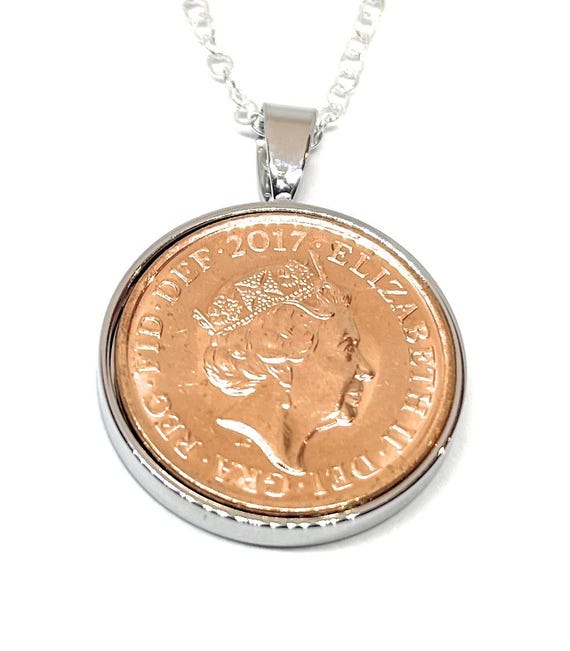 8th Bronze wedding anniversary pendant - Bronze 1p coins from 2017 for Bronze Wedding Anniversary, Thinking Of You,  Special Friend Mum