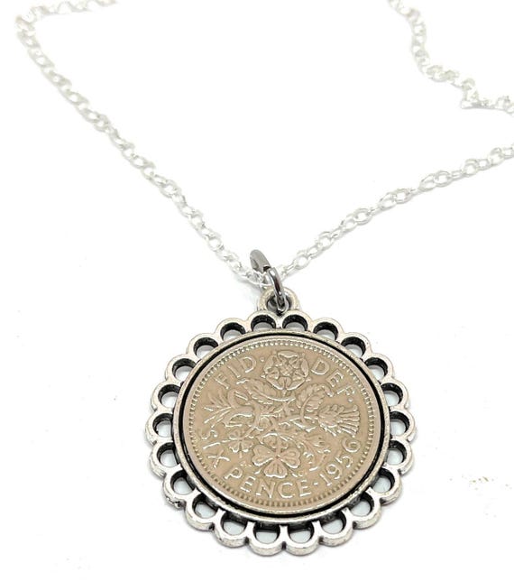 1956 Sixpence Coin Pendant: 69th Birthday Gift, Sterling Silver Chain