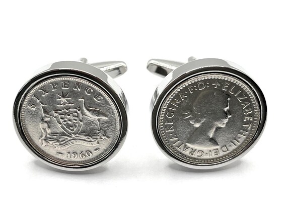 1960 Australian Sixpence 6d 65th birthday Cufflinks, Original 1960 Australian Sixpence cufflinks 65th birthday, Mens 65th Gift, Fathers Day