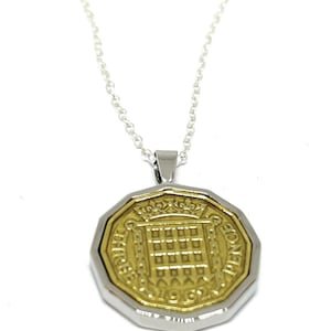 1962 Threepence Coin Pendant: 63rd Birthday Gift, Sterling Silver Chain