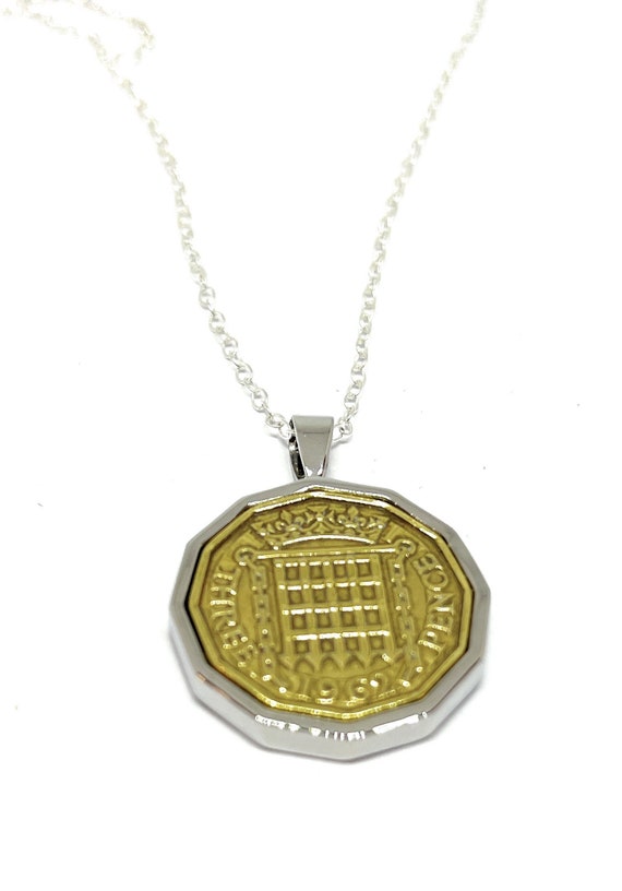 Threepence Silver Plated Pendant 1962 63rd Birthday plus a Sterling Silver 18in Chain - 1962, 1962 63rd birthday gift, 63rd gift, 1962 gift