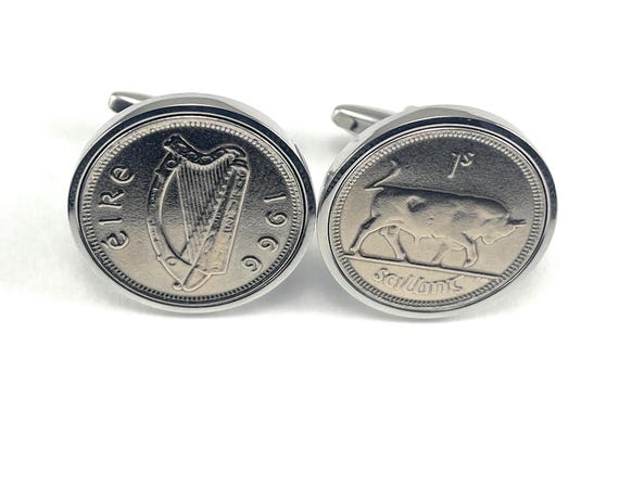 1966 Lucky Irish Shilling cufflinks 59th Birthday gift : Silver Plated Backs
