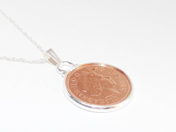Wedding anniversary pendant 12th Silk 1p coins from 2013, 12th wedding, Silk wedding, married in 2013 Thinking Of You, Mum Dad