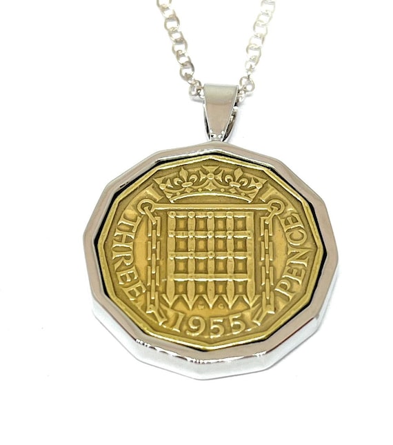 Round Pendant 1955 Lucky Threepence 70th Birthday gift plus a Sterling Silver 18in Chain, 70th birthday , 70th, gift from 1955 SLV