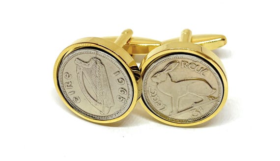 1965 Irish coin cufflinks - 60th birthday gift, 60th birthday cufflinks, 1965 birthday gift, 1965 gift idea, 60th birthday gift idea GLD