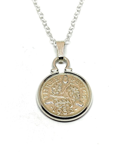 Cinch Pendant 1932 Threepence 92nd Birthday plus a Sterling Silver 18in Chain 1932 92nd birthday gift, 92nd gift, 1932 gift, ladies gift