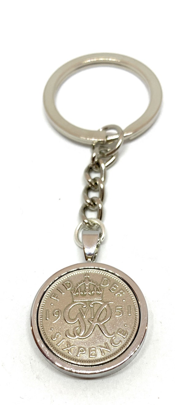 1938 Sixpence Coin Keyring: 87th Birthday Gift Silver plated mount
