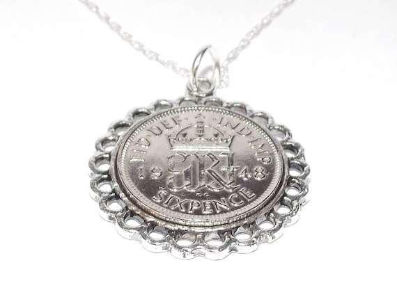 Fine Pendant 1949 Lucky sixpence 75th Birthday plus a Sterling Silver Chain 75th birthday gift for her Thinking Of You,  Special Friend
