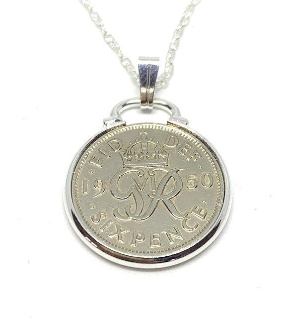 1950 74th Birthday / Anniversary sixpence coin pendant plus 18inch SS chain gift 74th birthday gift for her