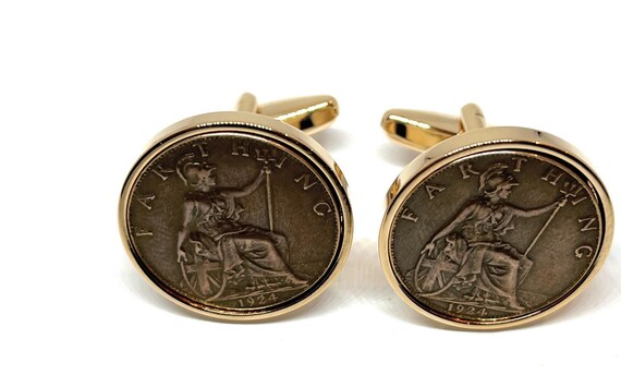 101st Birthday gift 1924 Farthing Coin Cufflinks: Rose Gold plated backs