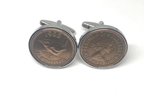 Luxury 1955 Farthing Cufflinks for a 70th birthday.  Original british Farthings, 70th birthday , 70th, gift from 1955 Thinking Of You SLV