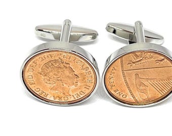 Cuff Links Featuring 2017 One Pence Coins, Silver-Plated Backs