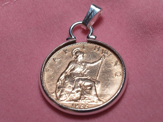 Coin Pendant, 1914 Farthing in Silver Plated Mount