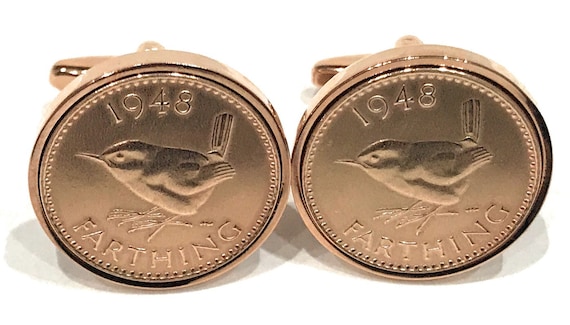 76th Birthday 1949 Gift Farthing Coin Cufflinks,Two tone design, 76th Anniversary gift, 76th birthday gift, Mens gift, Color - Rose Mum, Dad