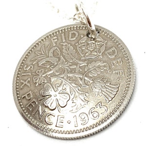 1963 koepelvormige Sixpence-hanger 62e verjaardag.  Originele sixpence-munten Geweldig cadeau uit 1963 62e Moederdagcadeau voor haar, Thinking Of You