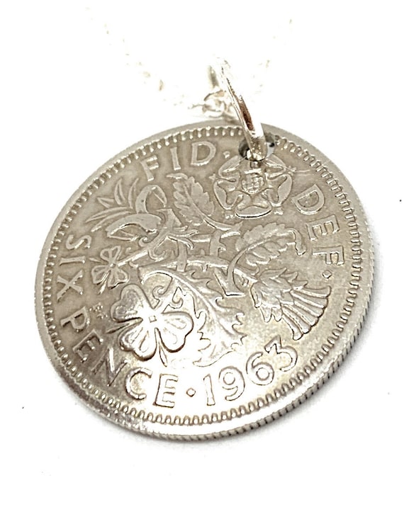 1963 Domed Sixpence Pendant 61st birthday.  Original sixpence coins Great gift from 1963 61st Mothers day gift for her,  Thinking Of You