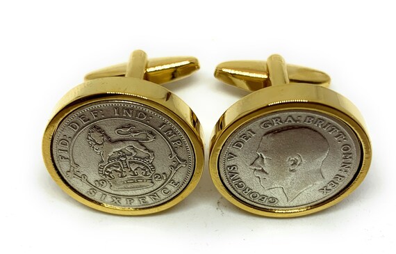 1921 Sixpence Cufflinks 104th birthday.  Original sixpence coins Great gift from 1921 104th GLD HT Thinking Of You,  Special Friend