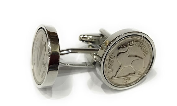 1935 Irish coin cufflinks- Great gift idea. Genuine Irish 3d threepence coin cufflink 1935 Thinking Of You,  Special Friend, Mum, Dad