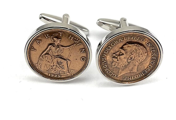1929 96th Birthday Gift Farthing Coin Cufflinks: Silver, Gold or RoseGold Plated backs
