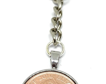 8th Bronze anniversary Solid Silver Plated Keyring bronze 1p coins from 2016 - Anniversary Gift for a Bronze Wedding 8th wedding gift