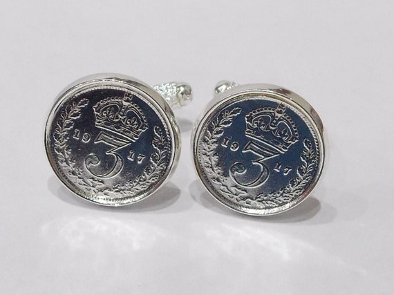 1917 Silver Threepence Cufflinks 107th birthday, 1917 Birthday Gift, Mens Gift Idea,  Fathers Day Thinking Of You,  Special Friend, Mum, Dad