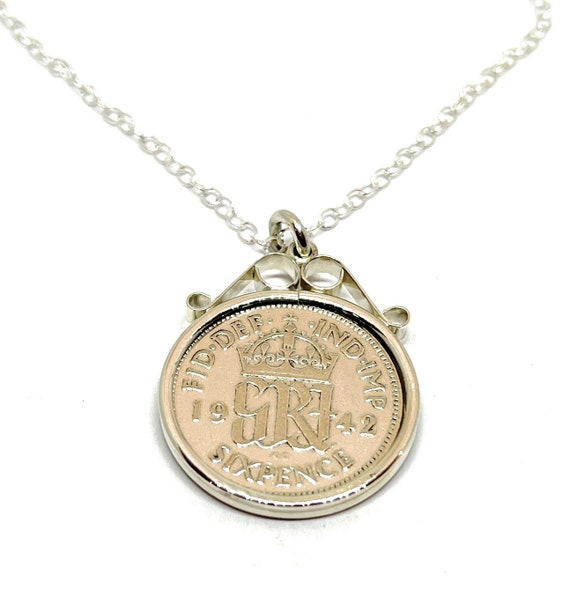 1942 Sixpence coin Sterling Silver cinch 83rd Birthday plus a Sterling Silver 18in Chain Thinking Of You,  Special Friend, Mum, Dad