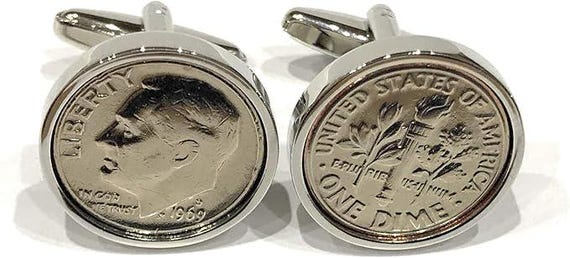 1986 American Dime Coin Cufflinks 39th Birthday gift: Silver Plated backs