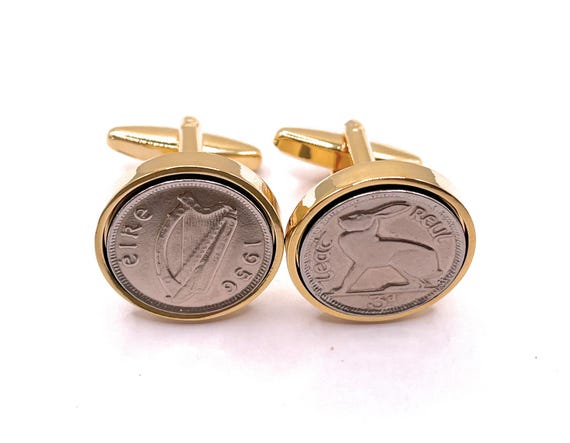 1956 69th birthday Irish coin cufflinks- Great gift idea.  1956 69th birthday gift Genuine Irish 3d threepence coin cufflinks from 1956 GLD