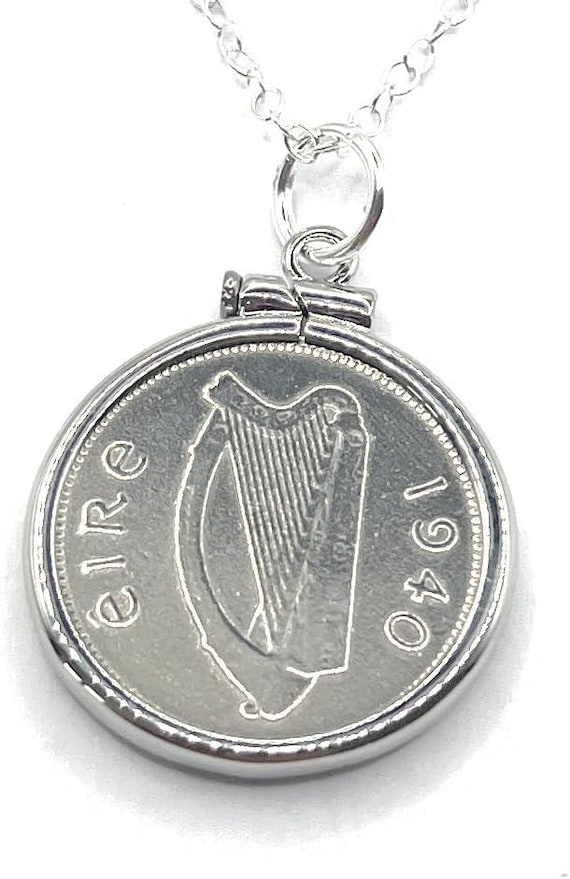 86th Birthday Gift, 1940 Irish Sixpence Coin Pendant Solid Cinch: Sterling Silver Chain