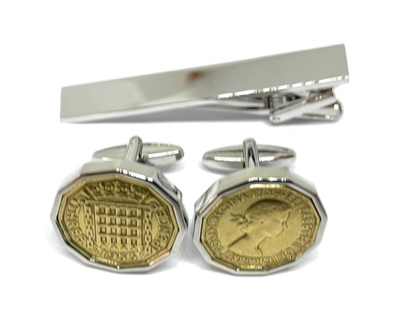 1953 Threepence 3d 70th birthday Cufflinks - 1953 threepence coin cufflinks 70th Thinking Of You,  Special Friend,Dad SLV HT Tie Set