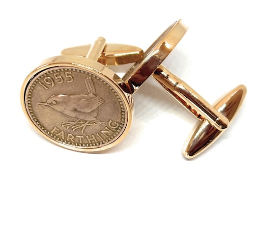 1955 Farthing Coin Cufflinks 70th Birthday Gift: Silver, Gold or RoseGold Plated backs