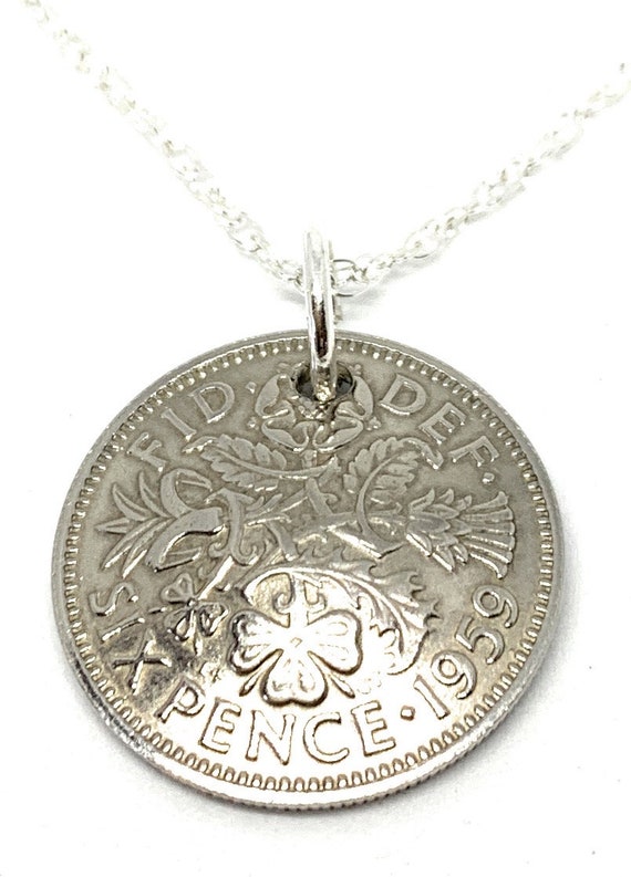 Fine Pendant 1959 Domed Lucky sixpence 65th Birthday plus a Sterling Silver 18in Chain 65th birthday gift for her Thinking Of You, Mum Dad