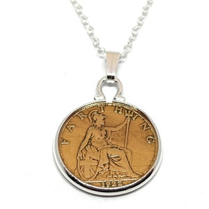 1922 104th Birthday Gift Farthing Coin Pendant: Sterling Silver Chain