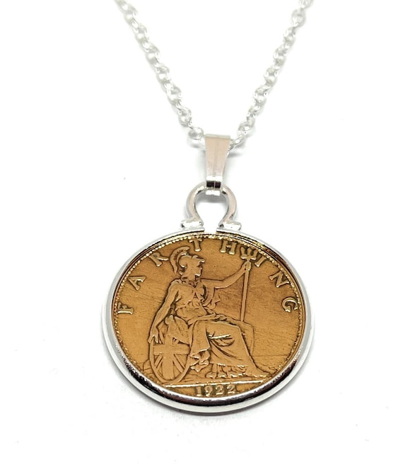 Cinch Pendant 1922 Lucky Farthing 103rd Birthday plus a Sterling Silver 18in Chain 103rd birthday gift for her Thinking Of You, Mum Dad