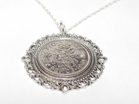 Fancy Pendant 1961 Lucky sixpence 64th Birthday plus a Sterling Silver 18in Chain 64th birthday gift for her Thinking Of You, Mum Dad