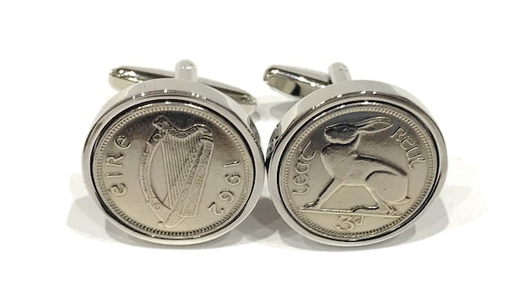 1962 Irish Threepence coin cufflinks - Great gift idea 1962 3d Irish threepence Thinking Of You, Special Friend, Mum, 63rd Dad, 63rd Brother