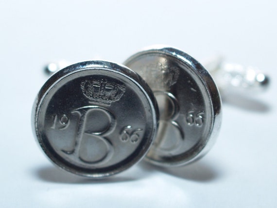 58th Birthday Belgie 25 centimes Coin Cufflinks mounted in Silver Plated Cufflink Backs - 1966 58th birthday, 58th birthday, 1966 gift, Dad