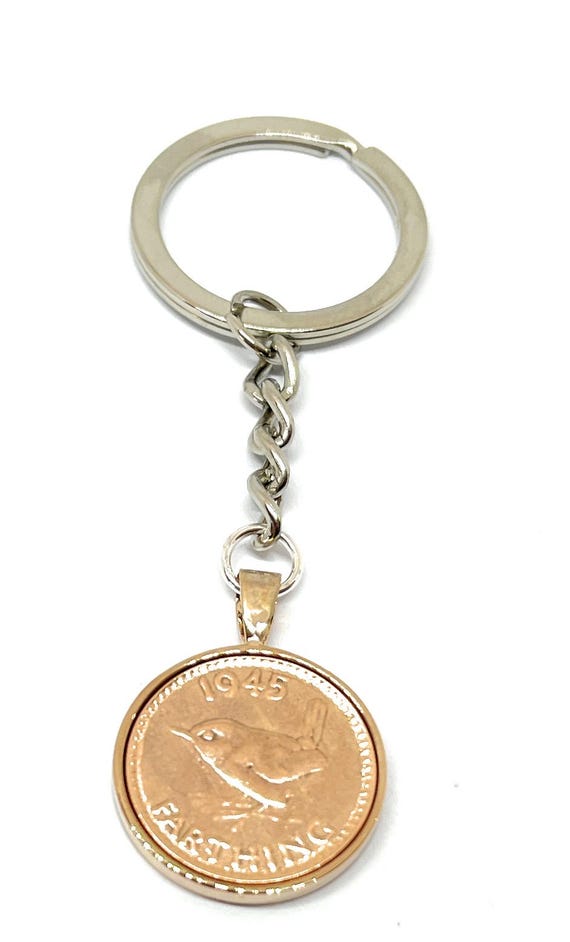 80th Birthday gift 1945 Keyring - Farthing Coin Keychain for Mum, Dad, Brother & Sister - Anniversary Gift Idea