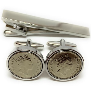 1991 Five Pence Cufflinks & Tie Clip Set: 34th Birthday Gift