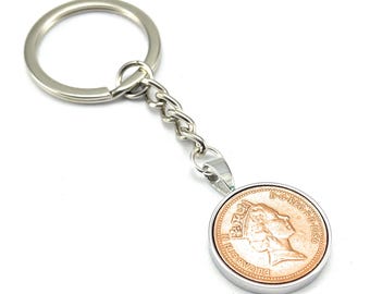 1986 40th Birthday Gift Penny For Luck Coin Keyring : Silver, Gold or RoseGold Plated
