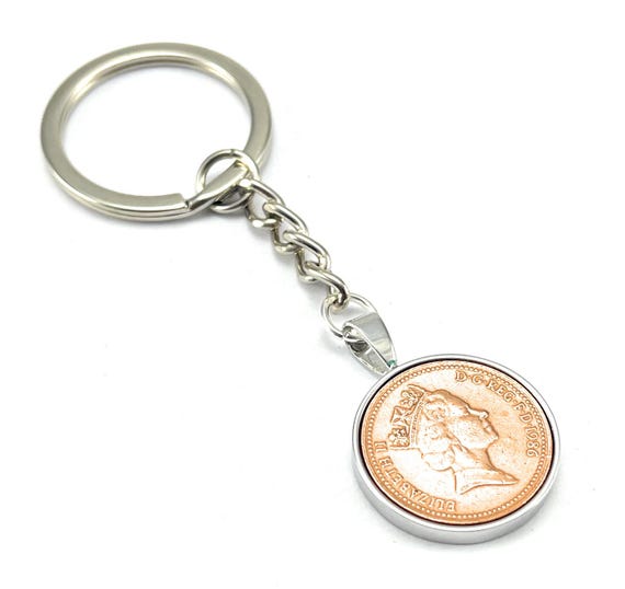 1986 39th Birthday Gift Penny For Luck Coin Keyring : Silver, Gold or RoseGold Plated