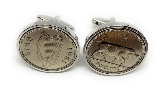 1951 74th Birthday Gift Irish Shilling Coin Cufflinks 23mm: Silver or Gold Plated Backs