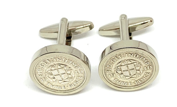 1940 Silver Threepence  Cufflinks 85th birthday.  Original sixpence coins Great gift from 1940 85th, Thinking Of You,  Special Friend, Dad