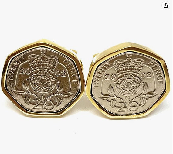 2002 23rd Birthday Gift Anniversary 20p coin cufflinks:  Gold Plated backs