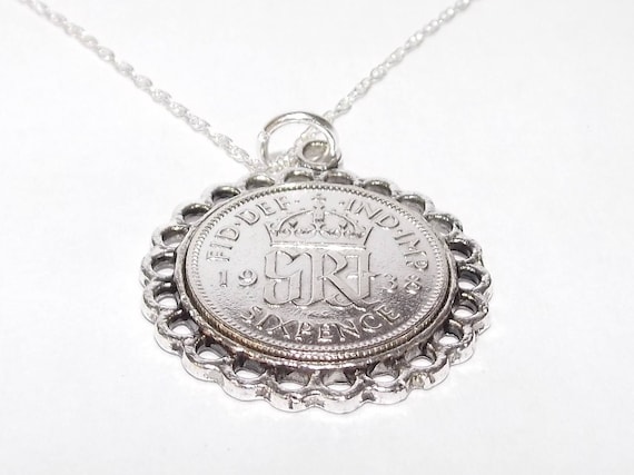 Fine Pendant 1938 Lucky sixpence 86th Birthday plus a Sterling Silver 18in Chain 86th birthday gift for her Thinking Of You, Mum Dad