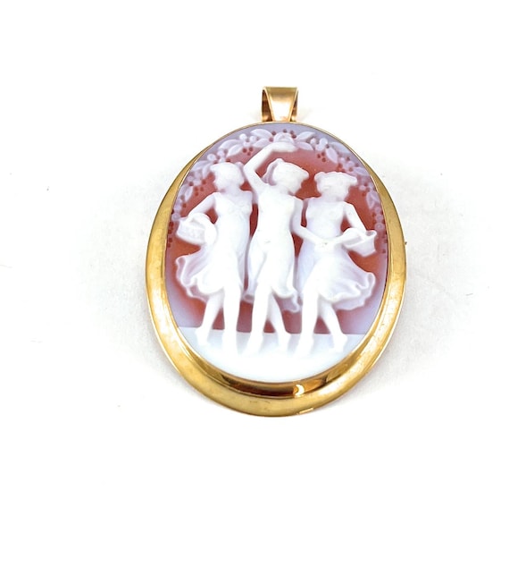 Antique 9ct Gold Carved Agate Cameo Pendant / Brooch 3.4cm X 2.6 (19)