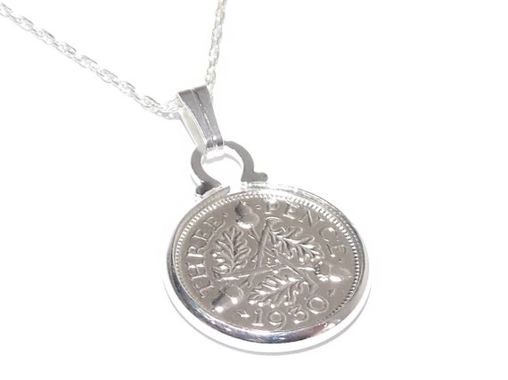 1931 93rd Birthday / Anniversary Threepence coin pendant plus 18inch SS chain gift 93rd birthday gift for her, Thinking Of You, Mum, Dad