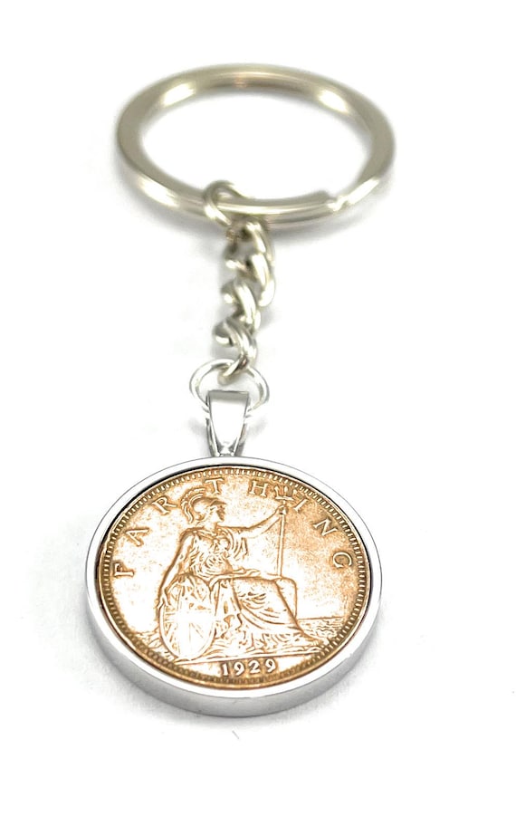 1929 Farthing Keyring: 95th Birthday Gift, Silver, Gold or RoseGold Plated backs