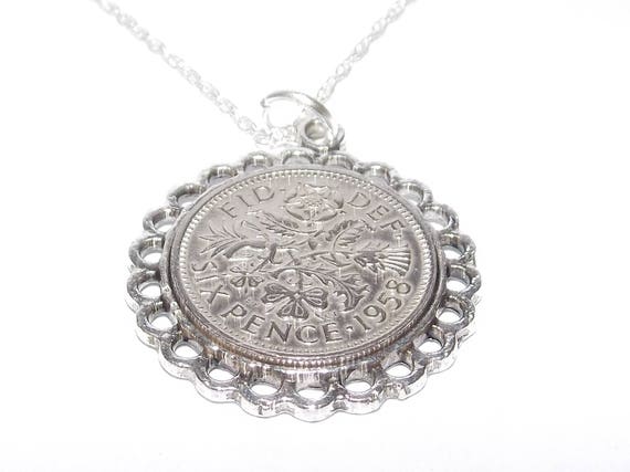 Fine Pendant 1959 Lucky sixpence 66th Birthday plus a Sterling Silver 18in Chain 64th Thinking Of You,  Special Friend, Mum, Dad, Loved One